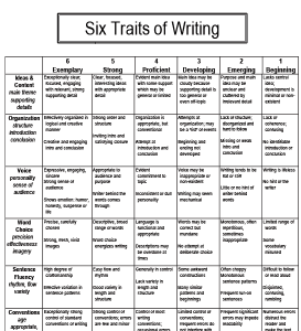 Six traits of writing rubric tweeked to my liking and fitted to one paper.  