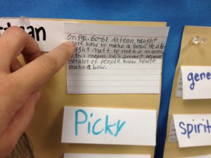 Pulling out textual evidence to support their claim. I love it! (Index cards..super simple)