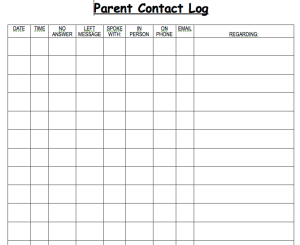 This log is copied on the back of my student information sheet.  I keep all of these in one binder so that any time I contact a parent, it's easily documented.  