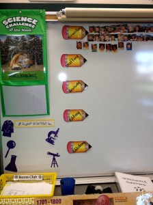 Take pics of your students. Slap a magnet on the back and voila!  The students move their head to mark which stage of the writing process they are in.  A perfect visual for both st. and tchrs.  
