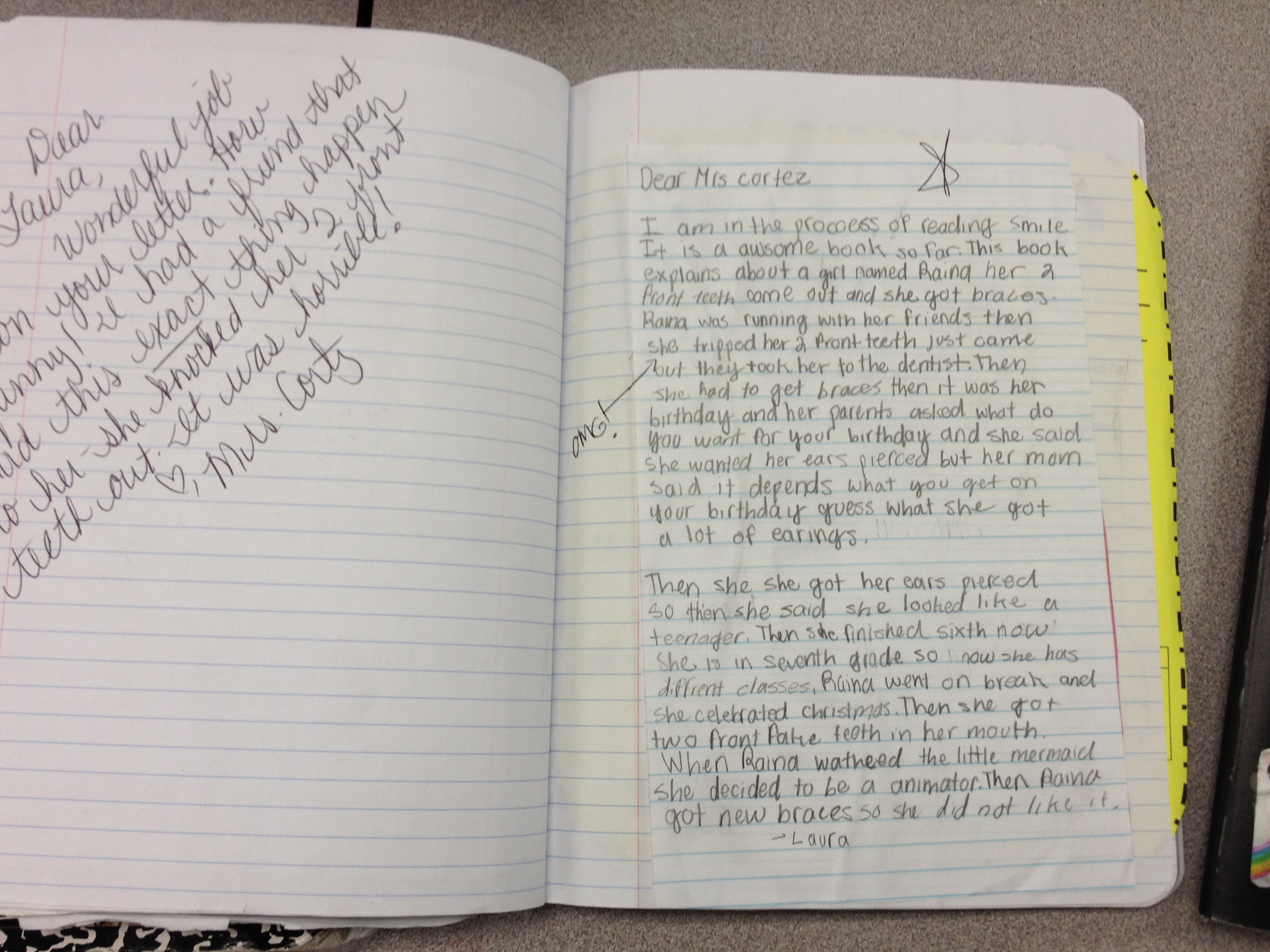 St. sample of tch response in reader's notebook